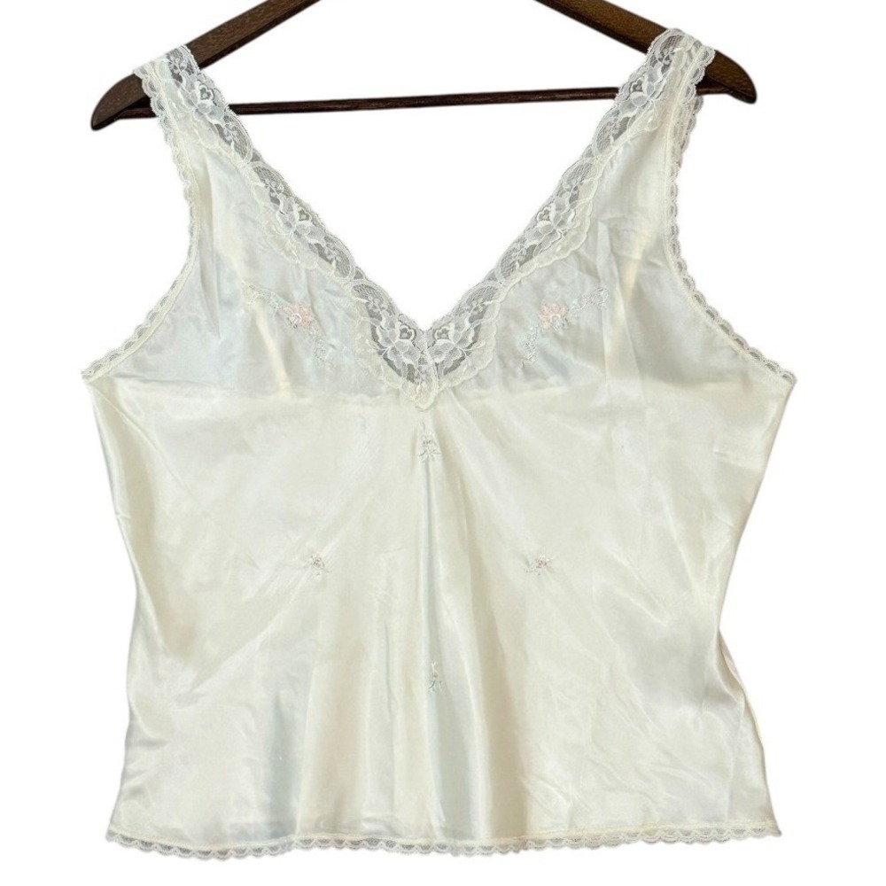 Vtg‎ Barbizon Womens Satin Lace Sleep Cami Tank S M Ivory Floral Cottagecore